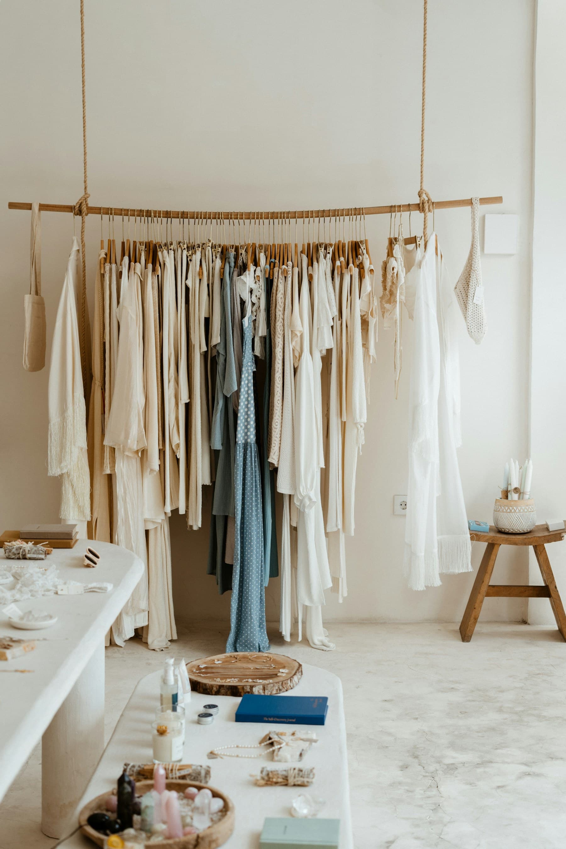 Garments displayed inside an independent boutique