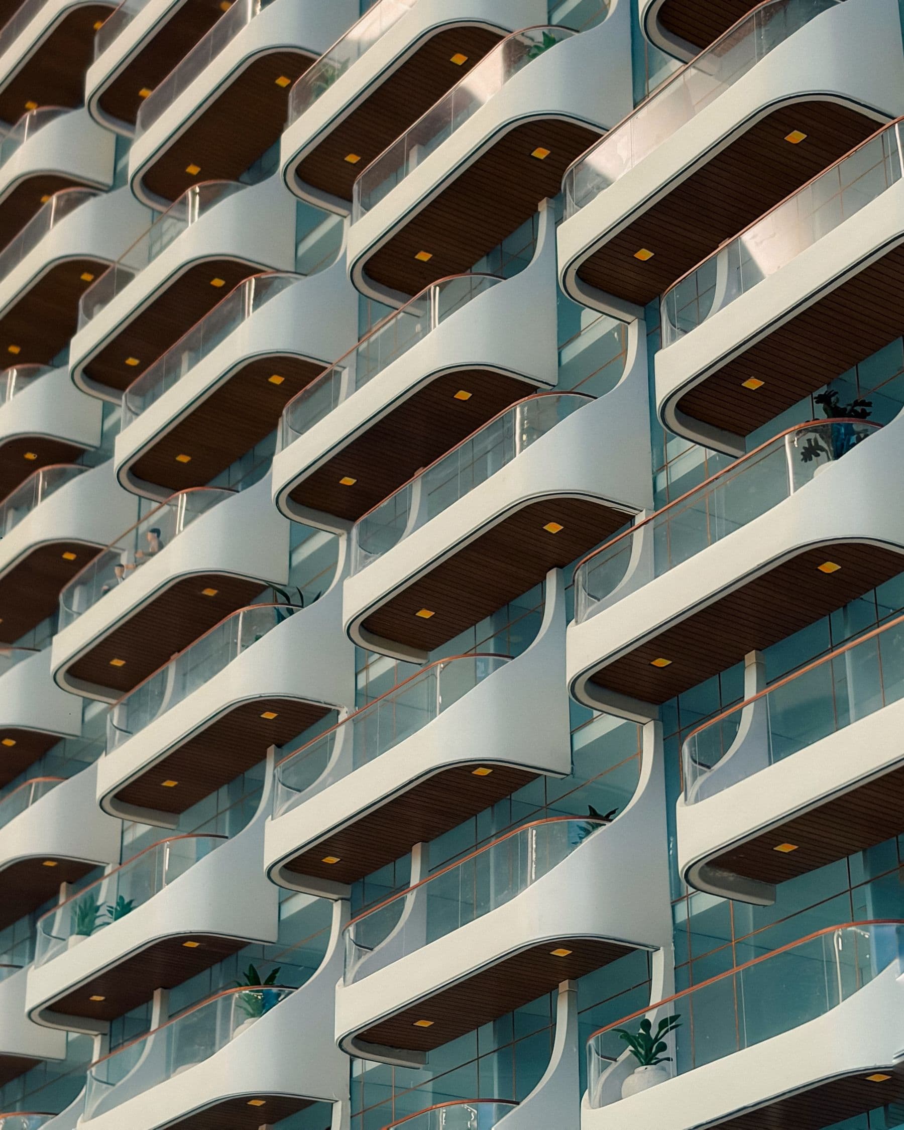 Curved balconies on a modern residential building in Dubai